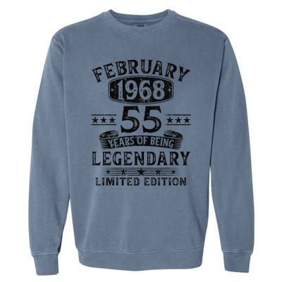 February 1968 55 Year Old 55th Birthday Gifts Vintage 1968 Garment-Dyed Sweatshirt