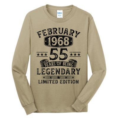 February 1968 55 Year Old 55th Birthday Gifts Vintage 1968 Tall Long Sleeve T-Shirt