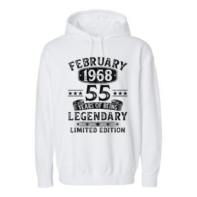 February 1968 55 Year Old 55th Birthday Gifts Vintage 1968 Garment-Dyed Fleece Hoodie