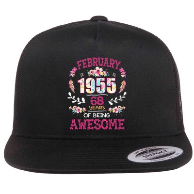 February 1955 68th Birthday Gift 68 Years Old Flat Bill Trucker Hat