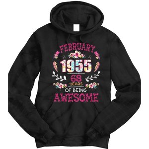 February 1955 68th Birthday Gift 68 Years Old Tie Dye Hoodie