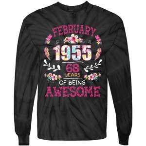 February 1955 68th Birthday Gift 68 Years Old Tie-Dye Long Sleeve Shirt