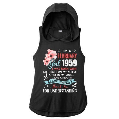 February 1959 64th Birthday Gift 64 Years Old Ladies PosiCharge Tri-Blend Wicking Draft Hoodie Tank