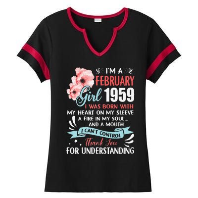 February 1959 64th Birthday Gift 64 Years Old Ladies Halftime Notch Neck Tee