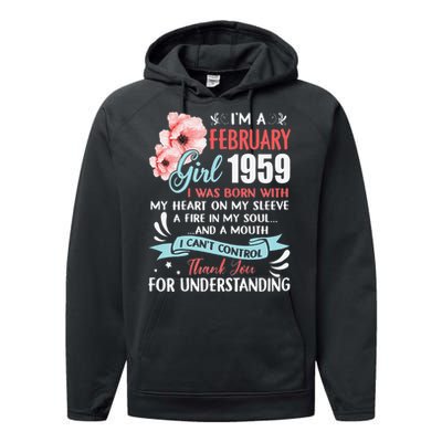 February 1959 64th Birthday Gift 64 Years Old Performance Fleece Hoodie