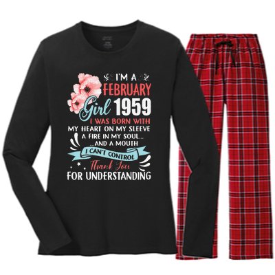 February 1959 64th Birthday Gift 64 Years Old Women's Long Sleeve Flannel Pajama Set 