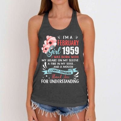 February 1959 64th Birthday Gift 64 Years Old Women's Knotted Racerback Tank