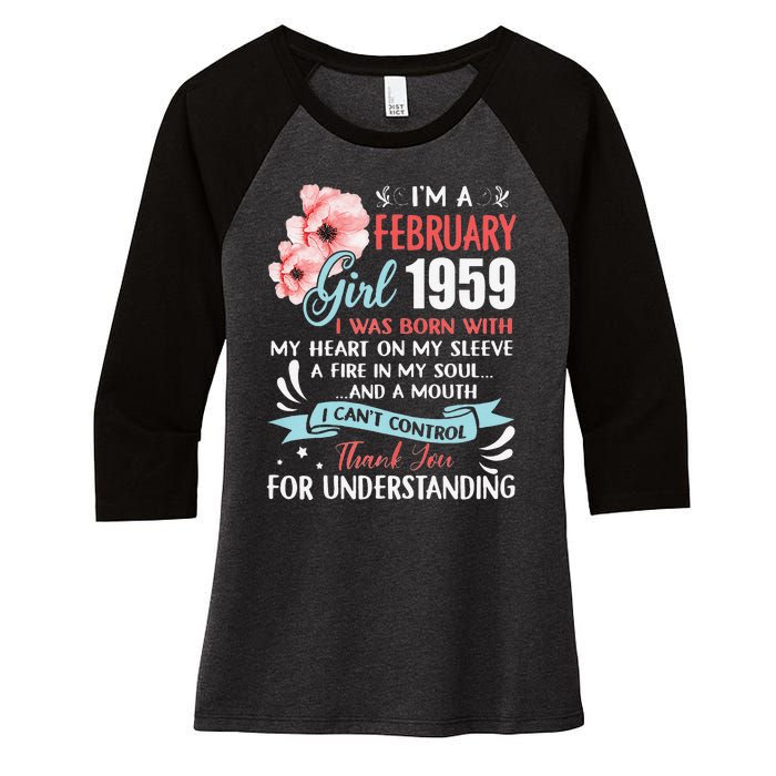 February 1959 64th Birthday Gift 64 Years Old Women's Tri-Blend 3/4-Sleeve Raglan Shirt