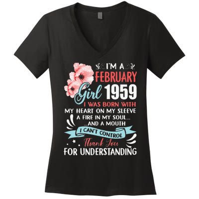 February 1959 64th Birthday Gift 64 Years Old Women's V-Neck T-Shirt