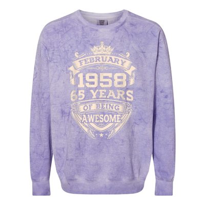 February 1958 65 Years Of Being Awesome 65th Birthday Colorblast Crewneck Sweatshirt