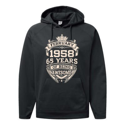 February 1958 65 Years Of Being Awesome 65th Birthday Performance Fleece Hoodie