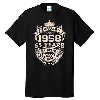 February 1958 65 Years Of Being Awesome 65th Birthday Tall T-Shirt