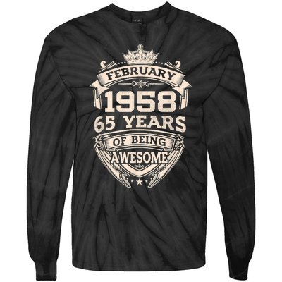 February 1958 65 Years Of Being Awesome 65th Birthday Tie-Dye Long Sleeve Shirt