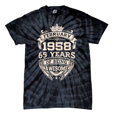 February 1958 65 Years Of Being Awesome 65th Birthday Tie-Dye T-Shirt