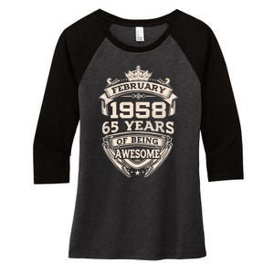 February 1958 65 Years Of Being Awesome 65th Birthday Women's Tri-Blend 3/4-Sleeve Raglan Shirt