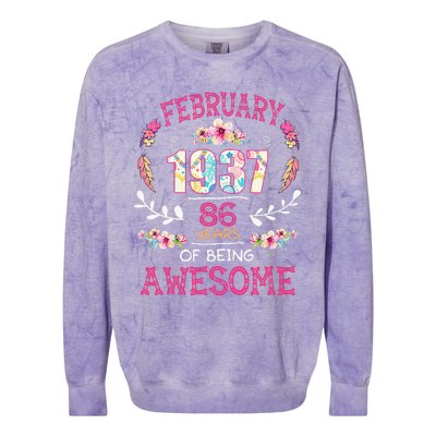 February 1937 86th Birthday Gift 86 Years Old Colorblast Crewneck Sweatshirt