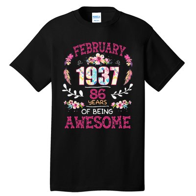 February 1937 86th Birthday Gift 86 Years Old Tall T-Shirt