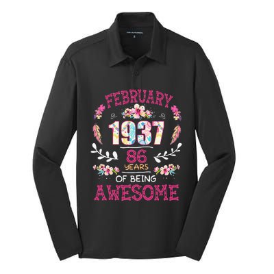 February 1937 86th Birthday Gift 86 Years Old Silk Touch Performance Long Sleeve Polo