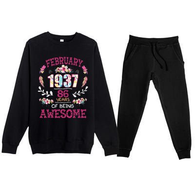 February 1937 86th Birthday Gift 86 Years Old Premium Crewneck Sweatsuit Set