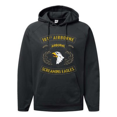 Funny 101st Airborne Paratrooper Army Veteran Vintage Performance Fleece Hoodie