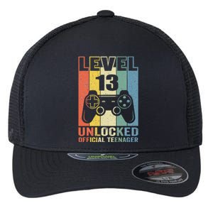 Funny 13th Birthday Gift Boy Level 13 Unlocked Teenager Flexfit Unipanel Trucker Cap