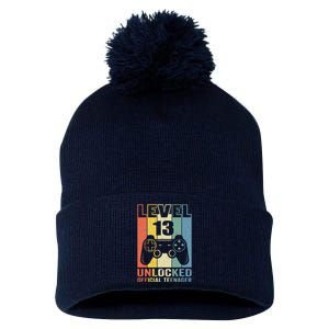 Funny 13th Birthday Gift Boy Level 13 Unlocked Teenager Pom Pom 12in Knit Beanie