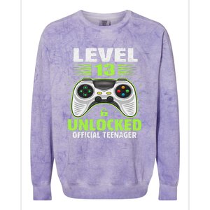 Funny 13th Birthday Gift Boy Level 13 Unlocked Teenager Colorblast Crewneck Sweatshirt