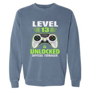 Funny 13th Birthday Gift Boy Level 13 Unlocked Teenager Garment-Dyed Sweatshirt