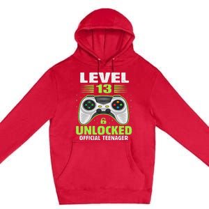 Funny 13th Birthday Gift Boy Level 13 Unlocked Teenager Premium Pullover Hoodie