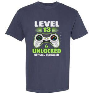 Funny 13th Birthday Gift Boy Level 13 Unlocked Teenager Garment-Dyed Heavyweight T-Shirt