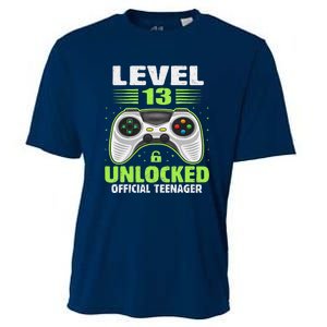 Funny 13th Birthday Gift Boy Level 13 Unlocked Teenager Cooling Performance Crew T-Shirt