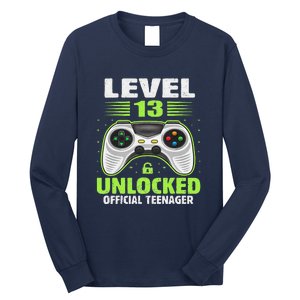 Funny 13th Birthday Gift Boy Level 13 Unlocked Teenager Long Sleeve Shirt