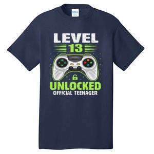 Funny 13th Birthday Gift Boy Level 13 Unlocked Teenager Tall T-Shirt