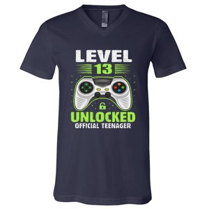 Funny 13th Birthday Gift Boy Level 13 Unlocked Teenager V-Neck T-Shirt