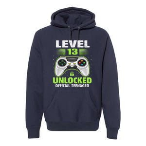 Funny 13th Birthday Gift Boy Level 13 Unlocked Teenager Premium Hoodie