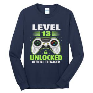 Funny 13th Birthday Gift Boy Level 13 Unlocked Teenager Tall Long Sleeve T-Shirt