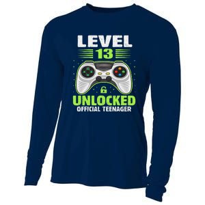 Funny 13th Birthday Gift Boy Level 13 Unlocked Teenager Cooling Performance Long Sleeve Crew