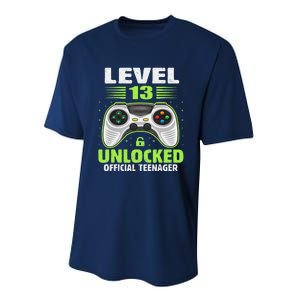 Funny 13th Birthday Gift Boy Level 13 Unlocked Teenager Performance Sprint T-Shirt