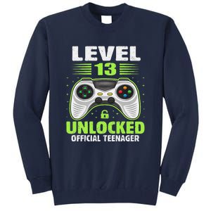 Funny 13th Birthday Gift Boy Level 13 Unlocked Teenager Tall Sweatshirt