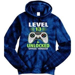 Funny 13th Birthday Gift Boy Level 13 Unlocked Teenager Tie Dye Hoodie