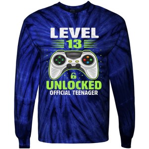 Funny 13th Birthday Gift Boy Level 13 Unlocked Teenager Tie-Dye Long Sleeve Shirt