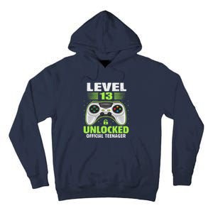 Funny 13th Birthday Gift Boy Level 13 Unlocked Teenager Tall Hoodie