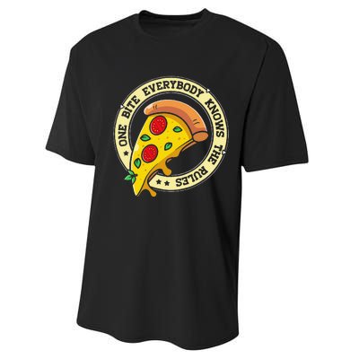 Funny 1 Bites Pizza Everybody knows the rules food lover Performance Sprint T-Shirt