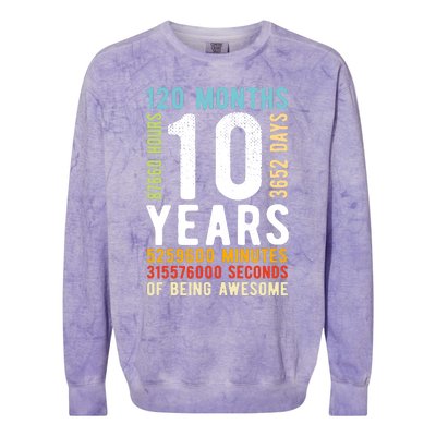 Funny 10th Birthday, 10 Years Old, Vintage Retro 120 Months 1 Colorblast Crewneck Sweatshirt