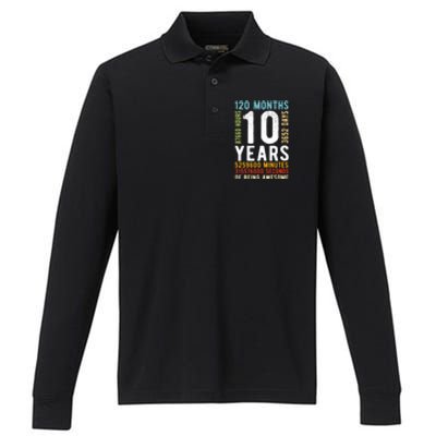 Funny 10th Birthday, 10 Years Old, Vintage Retro 120 Months 1 Performance Long Sleeve Polo