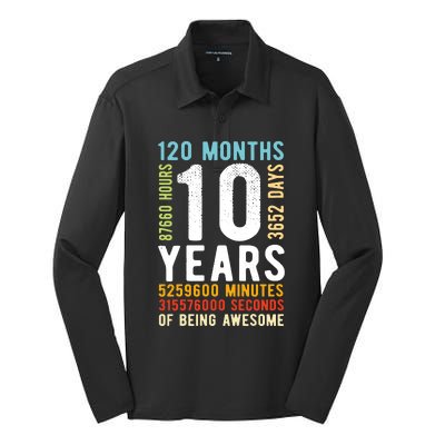 Funny 10th Birthday, 10 Years Old, Vintage Retro 120 Months 1 Silk Touch Performance Long Sleeve Polo