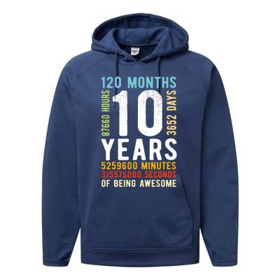 Funny 10th Birthday, 10 Years Old, Vintage Retro 120 Months 1 Performance Fleece Hoodie