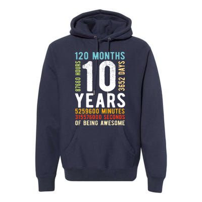 Funny 10th Birthday, 10 Years Old, Vintage Retro 120 Months 1 Premium Hoodie