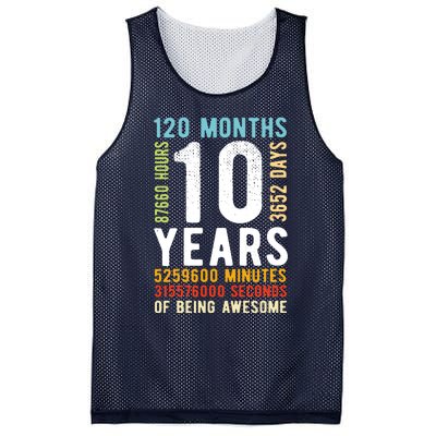 Funny 10th Birthday, 10 Years Old, Vintage Retro 120 Months 1 Mesh Reversible Basketball Jersey Tank