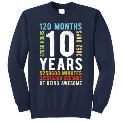 Funny 10th Birthday, 10 Years Old, Vintage Retro 120 Months 1 Tall Sweatshirt